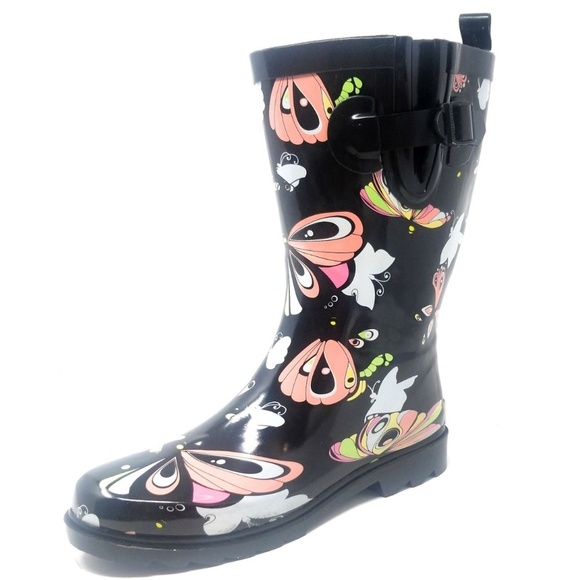 LAST PAIR! Cute Rubber Mid Calf Rain Boots, RB-3170 Butterfly - Picture 2 of 5